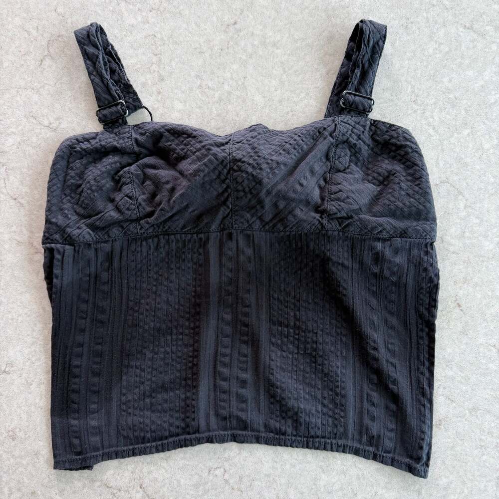 Ecote Black Textured Corset-Style Tie-Back Crop Top